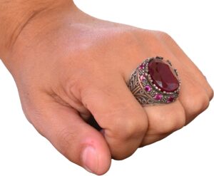 El Yapımı Sterling Gümüş Erkek Yüzük | Doğal Yakut Taşı | Sultan Yüzük - Cesur ve Şatafatlı Tasarım - Görsel 7