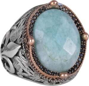 925 Ayar Gümüş El Yapımı Erkek Yüzük - Çeşitli Doğal Taşlarla Mevcuttur (Amazonit) - Görsel 1