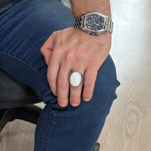 Doğal Sedef Taşlı Yüzük, Sultan Yüzüğü, 925 Ayar Gümüş Yüzük Erkekler İçin - Görsel 3