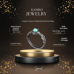 Gerçek Doğal Arizona Turkuaz Taş Yüzük, 925 Ayar Gümüş Yüzük Kadınlar İçin Yüzük - Görsel 2