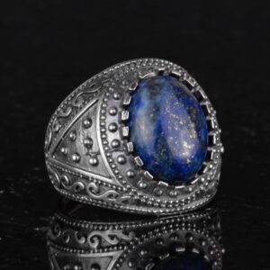 Gerçek Doğal Taş Yüzük, 925 Ayar Katı Gümüş Erkek Yüzüğü (Lapis Lazuli) - Görsel 3