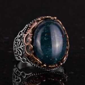 Gerçek Doğal Taş El Yapımı Yüzük - 925 Ayar Gümüş El Yapımı Yüzük - Şık Farklı Yüzük (Yeşil kan taşı) - Görsel 5