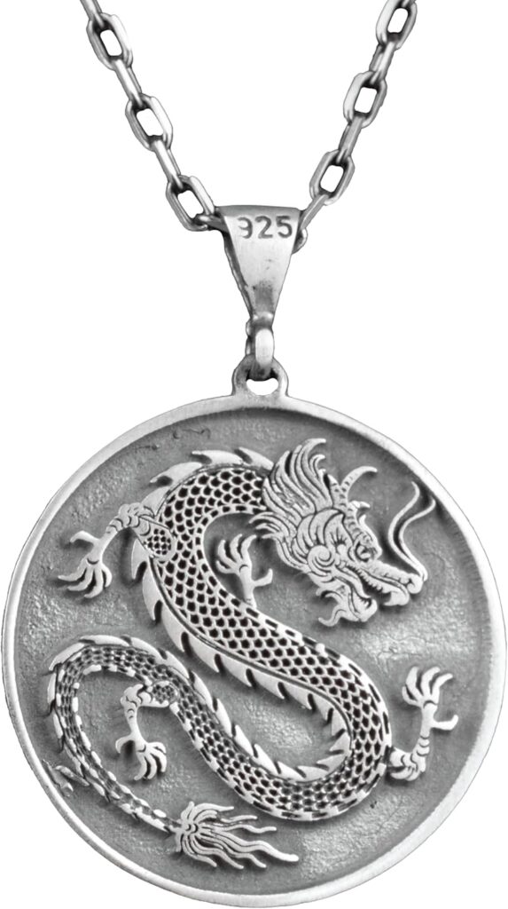 925 Ayar Katı Gümüş Kolye, Ejderha Gümüş Kolye, Erkekler İçin Ejderha Kolyesi - Görsel 1