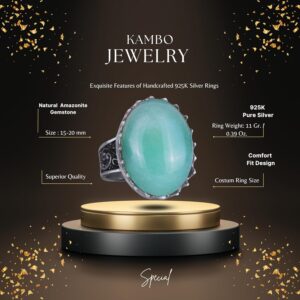 Gerçek Doğal Taş Yüzük - 925 Ayar Gümüş Büyük Yüzük - El Yapımı Yüzük (Amazonit) - Görsel 2