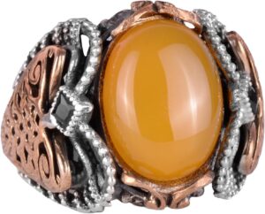 Doğal Sarı Akik Taşlı El Yapımı Yüzük, 925 Ayar Gümüş Yüzük Erkekler İçin - Görsel 1