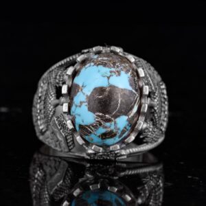 Gerçek Doğal Arizona Turkuaz Taş Yüzük, Camii Detaylı Yüzük, 925 Ayar Gümüş Yüzük - Görsel 4