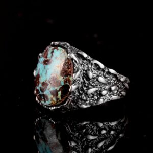 Gerçek Doğal Arizona Turkuaz Taş Yüzük, Erkekler İçin Hediye, 925 Ayar Gümüş Yüzük, Minimalist Yüzük (Stil-7) - Görsel 5