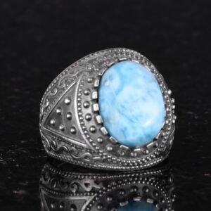 Gerçek Doğal Taş Yüzük, 925 Ayar Katı Gümüş Erkek Yüzüğü (Larimar) - Görsel 5
