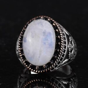 Gerçek Doğal Taş Yüzük - El Yapımı Şahin Yüzük - 925 Ayar Gümüş Yüzük (Ay Taşı) - Görsel 6