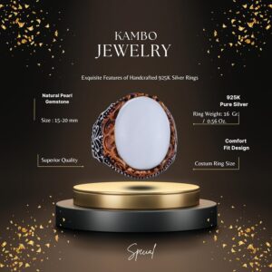 Gerçek Doğal Taş El Yapımı Yüzük - 925 Ayar Gümüş El Yapımı Yüzük - Şık Farklı Yüzük (Sedef) - Görsel 2