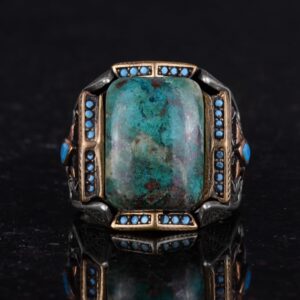 Gerçek Doğal Taş Yüzük - El Yapımı Yüzük - 925 Ayar Gümüş Yüzük (Krisokolla) - Görsel 4