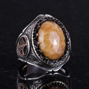 925 Ayar Katı Gümüş Erkek Yüzüğü Doğal Taşlarla - El Yapımı Zarafet (Sarı Safir Taşı) - Görsel 2