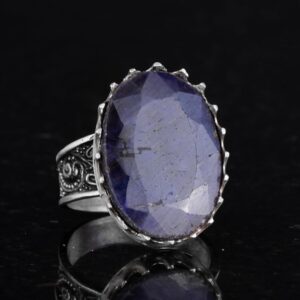 Gerçek Doğal Taş Yüzük - 925 Ayar Gümüş Büyük Yüzük - El Yapımı Yüzük (Mavi Safir) - Görsel 5