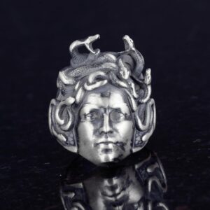 Antik Gümüş Yüzük Medusa Başı, Yunan Mitolojisi Erkek Yüzüğü, 925 Ayar Gümüş Yüzük (Özelleştirilebilir) - Görsel 5
