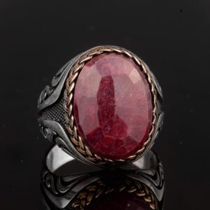 Doğal Yakut Taşlı Yüzük - Erkek Yüzüğü - 925 Ayar Gümüş Özel Tasarım - Görsel 5