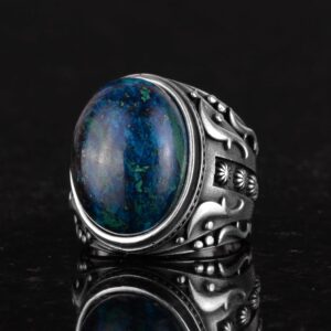 Gümüş Erkek Yüzük, Doğal Azurit Taşlı Yüzük, 925K Katı Sterlin Gümüş Yüzük, İçgörü ve Netlik Tasarımı - Görsel 6