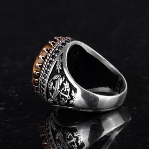 Gerçek Doğal Taş Yüzük - El Yapımı Kartal Yüzük - 925 Ayar Gümüş Yüzük (Kaplan Gözü) - Görsel 7