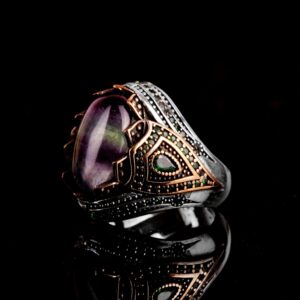 Gerçek Doğal Taş El Yapımı Yüzük - 925 Ayar Gümüş Şık Yüzük (Fluorite) - Görsel 3