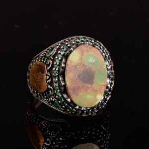 Gerçek Doğal Arizona Turkuaz Taş Yüzük, Minimalist Yüzük, 925 Ayar Gümüş Erkek Yüzüğü (Stil-6) - Görsel 5