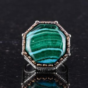 Gerçek Doğal Taş Yüzük - Sekizgen Tasarım - El Yapımı 925 Ayar Gümüş Takı (Krisokolla) - Görsel 4