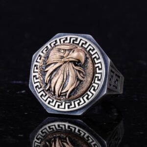 925 Ayar Gümüş Yüzük - Yunan Anahtarı Desenli Erkek Yüzüğü - El Yapımı Yüzük (Kartal) - Görsel 5