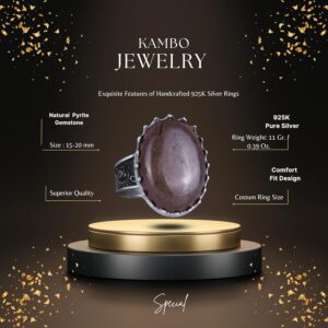 Gerçek Doğal Taş Yüzük - 925 Ayar Gümüş Büyük Yüzük - El Yapımı Yüzük (Pirit) - Görsel 2