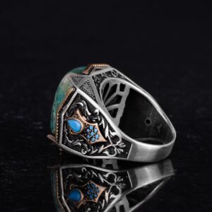 Gerçek Doğal Taş Yüzük - El Yapımı Yüzük - 925 Ayar Gümüş Yüzük (Krisokolla) - Görsel 7