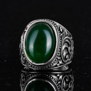 El Yapımı Doğal Yeşim Taşı Yüzük - Huzurlu 925 Ayar Katı Gümüş Erkek Yüzüğü - Uyum ve Refah Tasarımı - Görsel 5