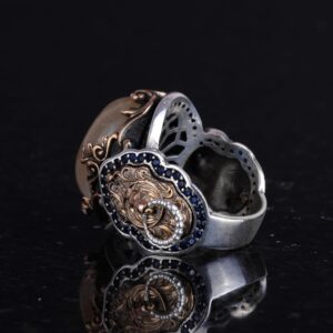 Gerçek Doğal Cabochon Altın Rutile Kuvars Taşı Yüzüğü, 925K Katı Gümüş Erkek Yüzüğü, Aslan Başı Yüzüğü - Görsel 7