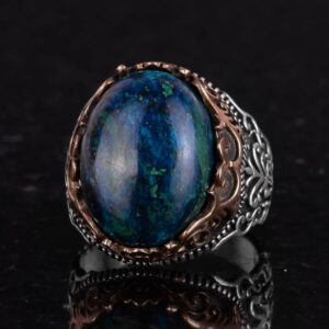Gerçek Doğal Taş El Yapımı Yüzük - 925 Ayar Gümüş El Yapımı Yüzük - Şık Farklı Yüzük (Azurit) - Görsel 6