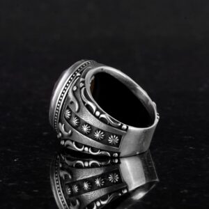 925 Ayar Gümüş Yüzük, Tasarım Gümüş Erkek Yüzüğü (Beyaz Kedi Gözlü Yapay Taş) - Görsel 7