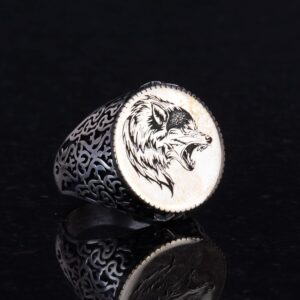 Erkekler için 925 Ayar Gümüş Yüzük, Kurt Yüz Yüzüğü, Kurt Başlı Yüzük - Görsel 2