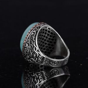 Gerçek Doğal Amazonit Taş Yüzük, 925 Ayar Gümüş Yüzük, Tasarım Gümüş Erkek Yüzüğü - Görsel 6