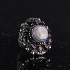 Gerçek Doğal Yemen Akik ve Granat Taşlı Yüzük - Sultan Yüzüğü - 925 Ayar Gümüş Yüzük - Görsel 4