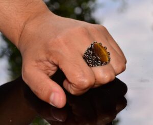 Gerçek Doğal Kaplan Gözü Taşlı Yüzük - 925 Ayar Gümüş Unisex Yüzük - Görsel 3