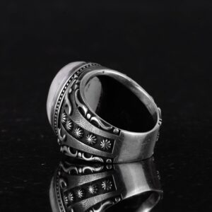 Doğal Aytaşı Taşlı Yüzük, 925 Ayar Gümüş Erkek Yüzüğü - El Yapımı Tasarım Yüzük - Görsel 5