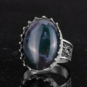 Gerçek Doğal Taş Yüzük - 925 Ayar Gümüş Büyük Yüzük - El Yapımı Yüzük (Süsen Taşı) - Görsel 6