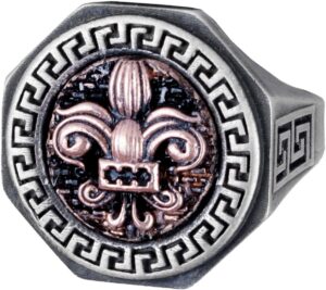 925 Ayar Gümüş Yüzük - Yunan Anahtarı Tasarımı Erkek Yüzüğü - El Yapımı Yüzük (Fleur-de-Lis) - Görsel 1