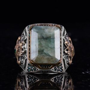 925 Ayar Gümüş Erkek Yüzük ile Gerçek Zümrüt Taşı – El Yapımı Vintage Tasarım - Görsel 7