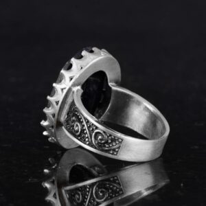 925 Ayar Gümüş Yüzük - Büyük Yüzük - Yapay Taş Gümüş Yüzük - El Yapımı Yüzük (Yapay Safir) - Görsel 7