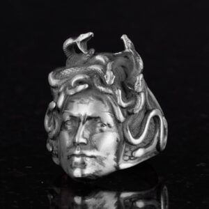 Antik Gümüş Yüzük Medusa Başı, Yunan Mitolojisi Erkek Yüzüğü, 925 Ayar Gümüş Yüzük (Özelleştirilebilir) - Görsel 3