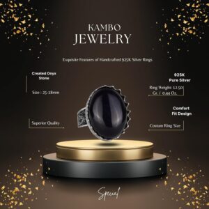 925 Ayar Gümüş Yüzük - Büyük Yüzük - Taş Yüzük - El Yapımı Yüzük (Yapay oniks) - Görsel 2