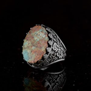 925 Ayar Gümüş Yüzük, Doğal Arizona Turkuaz Taşlı Yüzük - Görsel 6