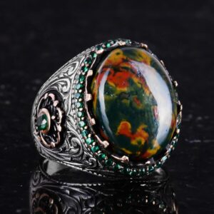 Gerçek Doğal Taş Yüzük - 925 Ayar Gümüş El Yapımı Yüzük (Kan Taşı) - Görsel 5