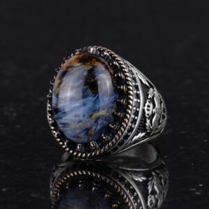 Gerçek Doğal Taş Yüzük - El Yapımı Kartal Yüzüğü - 925 Ayar Gümüş Yüzük (Pietersite) - Görsel 6