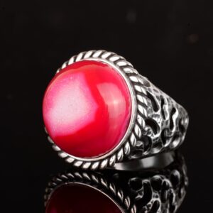 Erkekler için 925 Ayar Gümüş Yüzük, Doğal Druzy Kuvars: Mavi, Yeşil, Kırmızı Varyasyonlar (Kırmızı) - Görsel 5