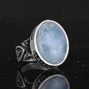 Doğal Akuamarin Taşlı Erkek Yüzük, El Yapımı 925 Ayar Gümüş Takı - Sakinlik, Koruma ve Maneviyat Sembolü - Görsel 5