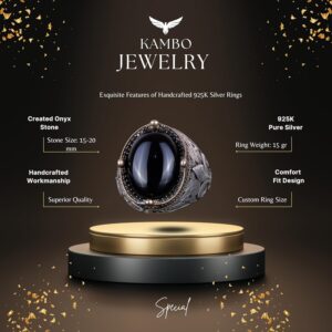 925 Ayar Gümüş Yüzükler Premium Üretilmiş Taşlarla (Cabochon Oniks Üretilmiş) - Görsel 7