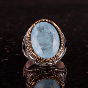 Yapay Taş Yüzük - El Yapımı Erkek Yüzüğü - Şık 925 Ayar Gümüş Erkek Yüzüğü (Yapılan Açık Mavi Paraiba) - Görsel 4