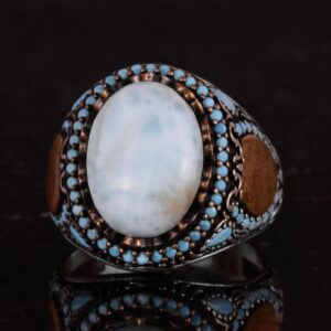 Gerçek Doğal Taş Yüzük - El Yapımı Yüzük - İşlenmiş 925 Ayar Gümüş Yüzük (Larimar) - Görsel 6